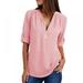 TINKER Ladies Summer European And American Solid Color V-neck Zipper Plus Size Chiffon Shirt, Long Sleeves Solid Color Loose Top Chiffon Shirt