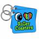 3dRose Bright Eye Heart I Love Roller Coasters - Key Chains, 2.25 by 2.25-inches, set of 6