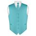 Men's Dress Vest & Skinny NeckTie Solid Turquoise Aqua Blue 2.5" Neck Tie Set