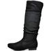 Women PU/Suede Wide Calf Knee High Boots Slouch Flat Heel Booties Shoes BLVD-W WIDE/CALF/BLACK Size 7.5