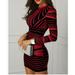 Women's Regular Stripe Print Sheath Dress Long Sleeve Dress