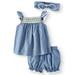 Chambray Woven Babydoll Top, Diaper Cover and Headband, 3pc Set (Baby Girls)