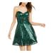 TEEZE ME Womens Green Sequined Sleeveless Sweetheart Neckline Short Fit + Flare Formal Dress Size 0