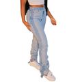 Women High Waisted Denim Pants Tassel Jeans Color Block Vintage Classic Denim Jeans Trousers