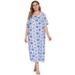 Zupora Women's Nightgown Loose Soft Comfy Silk Like Square Neck Short Sleeves Floral Print Bowknot Lace Trim Lounge Midi Dress Sleep Dress Nightwear for Indoor Outdoor, Plus Size, XL-4XL