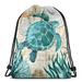 Marine Life Theme Sea Turtle Drawstring Backpack Bag Men Women Sport Gym Sackpack For School Hiking Yoga Gym Swimming Travel Beach