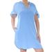 RACHEL ROY Womens Blue Cold Shoulder Pocketed Short Sleeve V Neck Below The Knee Shift Dress Size: L