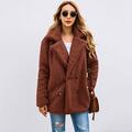 Tomshoo Women Faux Fur Jacket Fuzzy Teddy Bear Notch Lapels Touble Breasted Buttons Pockets Oversized Casual Coat