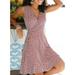Meterk Women Printed Dress Vintage Belted V-Neck Sleeveless Mini Dress Holiday Beach Summer Vestido