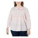 TOMMY HILFIGER Womens Pink Plaid Long Sleeve Keyhole Top Size 0X