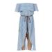 Little Girl Off Shoulder High Low Maxi Skirt Romper Casual Summer Birthday Outfit Blue 6 JKS 2137 BNY Corner