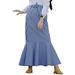 ZANZEA Women Ruffles Hem Muslim Plaid Printed Fishtail Casual Maxi Skirt