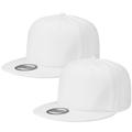2-pack Classic Snapback Hat Cap Hip Hop Style Flat Bill Blank Solid Color Adjustable Size White&White