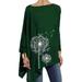 Ladies Face Printed Loose T-Shirts Plus Size Loose Crewneck Tunic Casual Dandelion Print Top Bohemian Long Sleeve Tunic Shirt Pullover Tee Shirts Blouse S-5XL