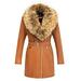 Giolshon Women's Faux Suede Leather Long Jacket Wonderfully Parka Coat with Faux Fur Collar XXL