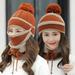 AYYUFE 3Pcs/Set Women Winter Woolen Knitted Fluffy Ball Beanie Cap Warm Mask Neck Scarf Preliked Pompom Hats For Lady