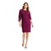 ADRIANNA PAPELL Womens Purple Beaded 3/4 Sleeve Jewel Neck Above The Knee Shift Evening Dress Size 4