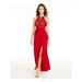 MORGAN & CO Womens Red Slitted Solid Sleeveless Halter Full-Length Fit + Flare Evening Dress Size 17