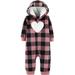 Carter's Baby Girls' Plaid Hooded Fleece Jumpsuit, 6 Months