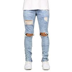 Men's Biker Ripped Skinny Jeans Bleached Distressed Frayed Slim Fit Denim Pants Size S-3XL Fashion Mens Slim Fit Skinny Denim Jeans