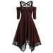 Women's Solid Color Lace Trim Elbow-Sleeve Irregular Dress