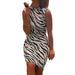 Women Sleeveless Zebra Print Crew Neck Ladies Summer Party Mini Bodycon Dress