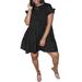 Women's Short Sleeve Ruffled Cuff Denim Midi Dress Holiday Pleated Short Dresses