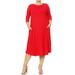 Women's Plus Size 3/4 Sleeves A-Line Side Pockets Relaxed Solid Midi Dress Made in USA