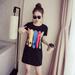 New Women Summer Letter Print Knee -Length Dress Round Neck Short Sleeve Long T-Shirts Dress M L XL XXL T8