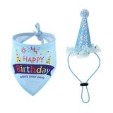 Winnereco Pet Cat Dog Happy Birthday Headwear Hat Saliva Towel Party Costume (Blue)