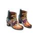 DYMADE Women's Retro Boho Print Booties Chunky Block Mid Heel Side Zipper Ankle Boots