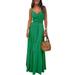 Summer Women Button Dress Solid Color V Neck Long Maxi Dress Sleeveless Elegant Party Cocktail Dresses