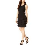 Connected Apparel Womens Petites Sleeveless Ruffle Hem Cocktail Dress Black 8P