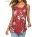 BadPiggies Women's Floral Tank Tops Summer Sleeveless Buttons Up Neck Casual T Shirts Basic Flowy Blouse (S, Red)