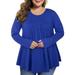 Women's Plus Size Long Sleeve Pleated Shirts Flowy Scoop Neck Blouses Tops for Women