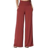 TheMogan Women's S~3X High Rise Smocked Elastic Waist Pull On Wide Leg Lounge Pants