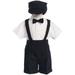 Lito Baby Boys Black Bow Tie Hat Suspendered Short Shirt Clothing Set