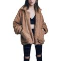 Women Girl's Casual Warm Faux Shearling Coat Jacket Autumn Winter Long Sleeve Lapel Fluffy Fur Outwear