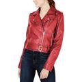 Collection B Juniors' Faux-Leather Belted Moto Jacket Dark Red Size Medium