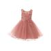 Girls Mauve 3D Floral Sequin Wired Tulle Skirt Junior Bridesmaid Dress