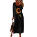 Sexy Dance Plus Size Long Sleeve T Shirt Dress For Women Print Maxi Dress Ladies Holiday Party Split A-Line Dresses Casual Loose Sunflower Print Tunic Kaftan Dress