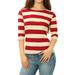 Unique Bargains Women's Boat Neck Elbow Sleeves Stripes Tee Shirt Blouse