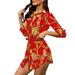 Follure summer dresses Women Long Sleeve Chain Print Shirt Dress Ladies Casual Mini Dress