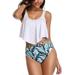 Womens Two Piece Ruffled Flounce High Waisted Printed Bikini Set Swimwear Swimsuits