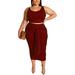 MAWCLOS Sexy Bodycon Package Hip Midi Skirts Set For Plus Size Womens Ladies Casual Two Piece Outfits -Sleeveless Tanks Tops Solid Color Slim Mid Calf Skirt Dress