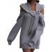 Avamo Women Long Sleeve Sweatshirt Dress Plain Color Leisure Loose T Shirt Dress Cocktail Party Fashion Strapless Off Shoulder Dress