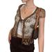 Women Sheer Lace Embroidery Crop Tops, Y2K Short Sleeve Tie Up Floral Lace Tops Cardigan