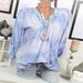 Mojoyce Women V-neck Lace Pullover Jumper Printing Long Sleeve T-shirt (Blue 3XL)