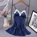 Women Lace V-neck Emulation Silk Satin Night Dress Sexy Lingerie women Home Clothes