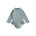 Infant Toddler Girls One Piece Swimsuit Long Sleeve Ribbed Swimwear